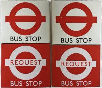 Matching pair of 1980s London Transport enamel, boat-style BUS STOP FLAGS, one compulsory, one