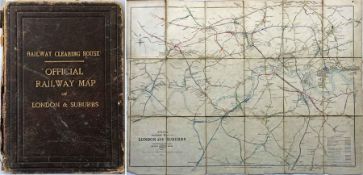 Railway Clearing House OFFICIAL RAILWAY MAP of London & Suburbs dated 1898. Linen-backed, inside