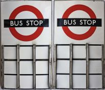 London Transport enamel BUS STOP FLAG (compulsory). A 1950s/60s 'bullseye'-style, E9-size, double-