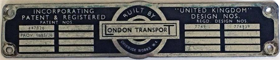 London Transport 1930s 'Chiswick Works' BODYBUILDER'S PLATE that would have been fitted to an STL-
