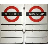 London Transport enamel BUS STOP FLAG (compulsory). A 1950s/60s 'bullseye'-style, E9-size, double-