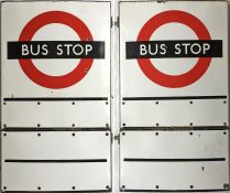 London Transport enamel BUS STOP FLAG (compulsory). A 1950s/60s 'bullseye'-style, E9-size, double-