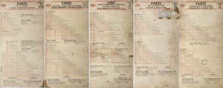 Selection of London Transport Tramways card FARECHARTS comprising a double-sided pair for routes 10,