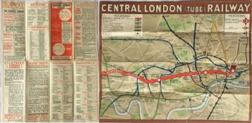 1912 Central London Railway POCKET MAP titled 'Central London (Tube) Railway' with a brown border