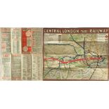 1912 Central London Railway POCKET MAP titled 'Central London (Tube) Railway' with a brown border