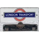 1940s/50s London Transport bus stop timetable panel enamel HEADER PLATE of the early post-WW2 style.