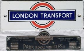 1940s/50s London Transport bus stop timetable panel enamel HEADER PLATE of the early post-WW2 style.