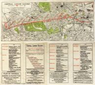c1902 Central London Railway fold-out POCKET MAP produced to promote its service from Bank to