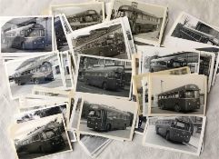 Quantity of b&w PHOTOGRAPHS (5 x 3.5 size) of London Transport RF-type bus and coaches, mainly taken