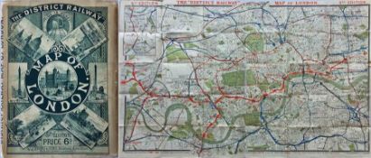 c1889 District Railway MAP of London, 5th edition. Card covers, the paper map opens out to 42" x