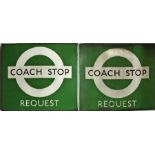 1950s/60s London Transport enamel COACH STOP FLAG, the less-common 'request' version. A 'boat'-style