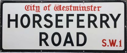 A City of Westminster enamel STREET SIGN from Horseferry Road, SW1 which leads off Millbank and is