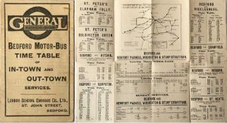 London General Omnibus Company 1913 BEDFORD MOTOR-BUS TIME TABLE of in-Town and out-Town Services. A