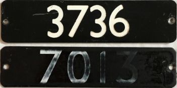 Pair of London Underground CAR STOCK-NUMBER PLATES as fitted inside the cars over the inter-