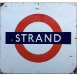 London Underground enamel PLATFORM BULLSEYE SIGN from Strand station, c1950s/60s vintage. This was
