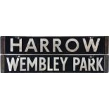 London Underground CO/CP Stock enamel DESTINATION PLATE for Harrow/Wembley Park on the