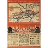 c1924 Metropolitan Railway small POCKET CARD MAP "How to get to and from the British Empire