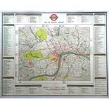 1946 London Transport quad-royal POSTER MAP 'Underground Map of Central London'. Shows the lines, in