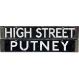 London Underground Q-Stock enamel DESTINATION PLATE for High Street/Putney on the District Line.