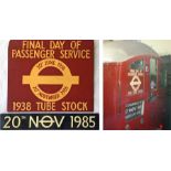 Pair of HEADBOARDS carried by the last 38-Tube Stock train in passenger service on the Bakerloo Line