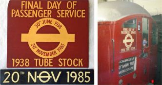 Pair of HEADBOARDS carried by the last 38-Tube Stock train in passenger service on the Bakerloo Line