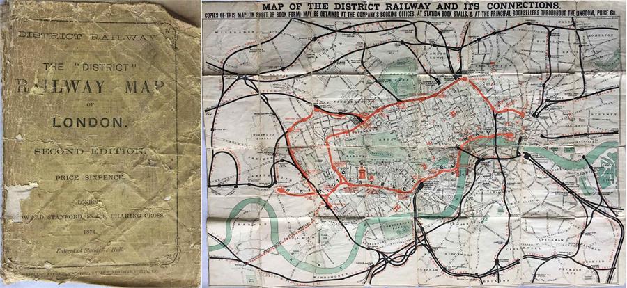 1874 District Railway MAP of London. This is the 2nd edition of the first-ever map of the London