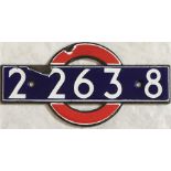 London Underground enamel 'bullseye' STOCK-NUMBER PLATE from R38 sub-surface (District Line) stock