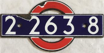 London Underground enamel 'bullseye' STOCK-NUMBER PLATE from R38 sub-surface (District Line) stock