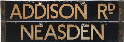 London Underground Q/CO/CP Stock enamel DESTINATION PLATE for Addison Rd/Neasden on the then
