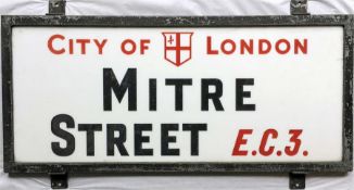 A City of London STREET SIGN from Mitre Street, EC3, a short thoroughfare off Aldgate in London's