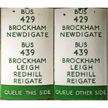 1950s/60s London Transport enamel BUS STAND SIGN from Dorking Bus Station with destinations for