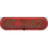 London Transport RT bus BONNET FLEETNUMBER PLATE from RT 2812. The original RT 2182 entered