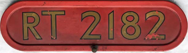 London Transport RT bus BONNET FLEETNUMBER PLATE from RT 2812. The original RT 2182 entered