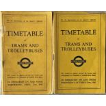 Pair of WW2 London Transport OFFICIALS' TIMETABLES of Trams and Trolleybuses, the issues dated April