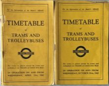 Pair of WW2 London Transport OFFICIALS' TIMETABLES of Trams and Trolleybuses, the issues dated April