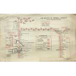 1935 DIAGRAMMATIC MAP by H C Beck of 'The Routes of Imperial Airways'. Drawn by Harry Beck, it shows