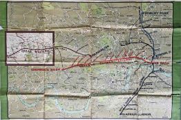 c1906 Great Western Railway quad royal POSTER MAP of London tube lines showing the GWR route from