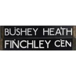 London Underground 38-Stock enamel DESTINATION PLATE for Bushey Heath/Finchley Cen on the Northern