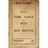 1926 East Surrey Traction Co Ltd TIMETABLE & MAP OF BUS ROUTES, Winter edition (first issue) dated