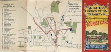 1910 Brighton Corporation Tramways LEAFLET for Tourist Cars with a cover illustration in colour of