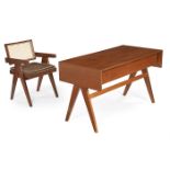 Pierre Jeanneret (1896-1967), Student desk, model PJ-BU-08-A, and Armchair, model PJ-SI-28-A,