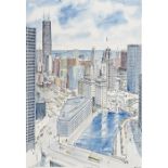 George Velich, (American, 20th century), Chicago Scenes (a pair), oil on canvas and color lithograph