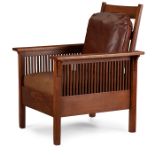 Gustav Stickley, fixed-back spindle armchair, #390, Eastwood, NY, oak, unsigned, 29"w x 31"d x 38.