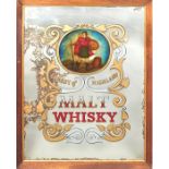 Antique Scottish Liquor Advertising, Finest of Highland Malt Whisky framed pub mirror, reverse