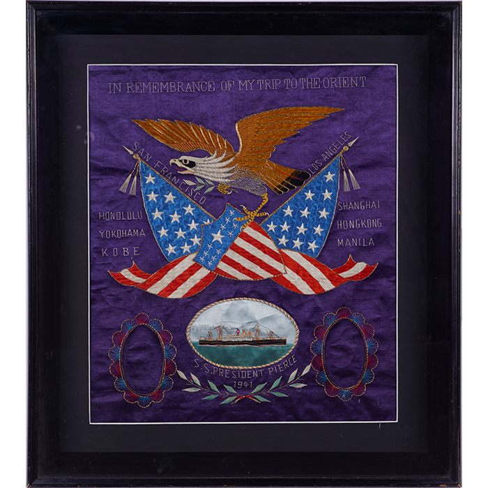 United States Flag Memorabilia, three framed items:, 1941 Naval embroidered silk, "Remembrance of My - Image 6 of 6