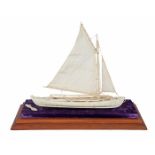 Nautical, Model of a Whaling boat, whale bone, fabric, rope, overall with mirror display case: 20