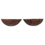 Antique Architectural, demi-lune wall brackets, pair, carved oak, acanthus and reeded decoration,