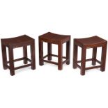 Pierre Jeanneret (1896-1967), low stools, three, France, India, c. 1960s, teak, each with painted