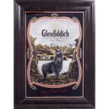 Vintage Liquor Advertising, Glenfiddich: Scotch Whisky framed pub mirror, reverse decorated and