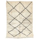 Berber, Beni Ourain rug, Morocco, natural hand-knotted thick pile sheep's wool, black design,